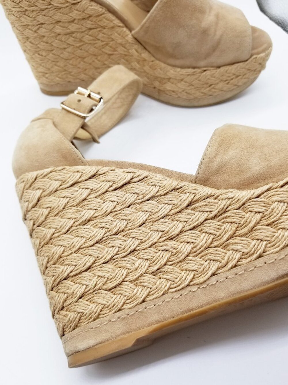 Stuart Weitzman Sohojute Wedge Sandal Espadrille Mojave Suede Tan Size 9M $455 - Picture 15 of 16